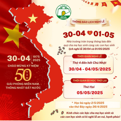 THÔNG BÁO NGHỈ LỄ 30/4 - 1/5